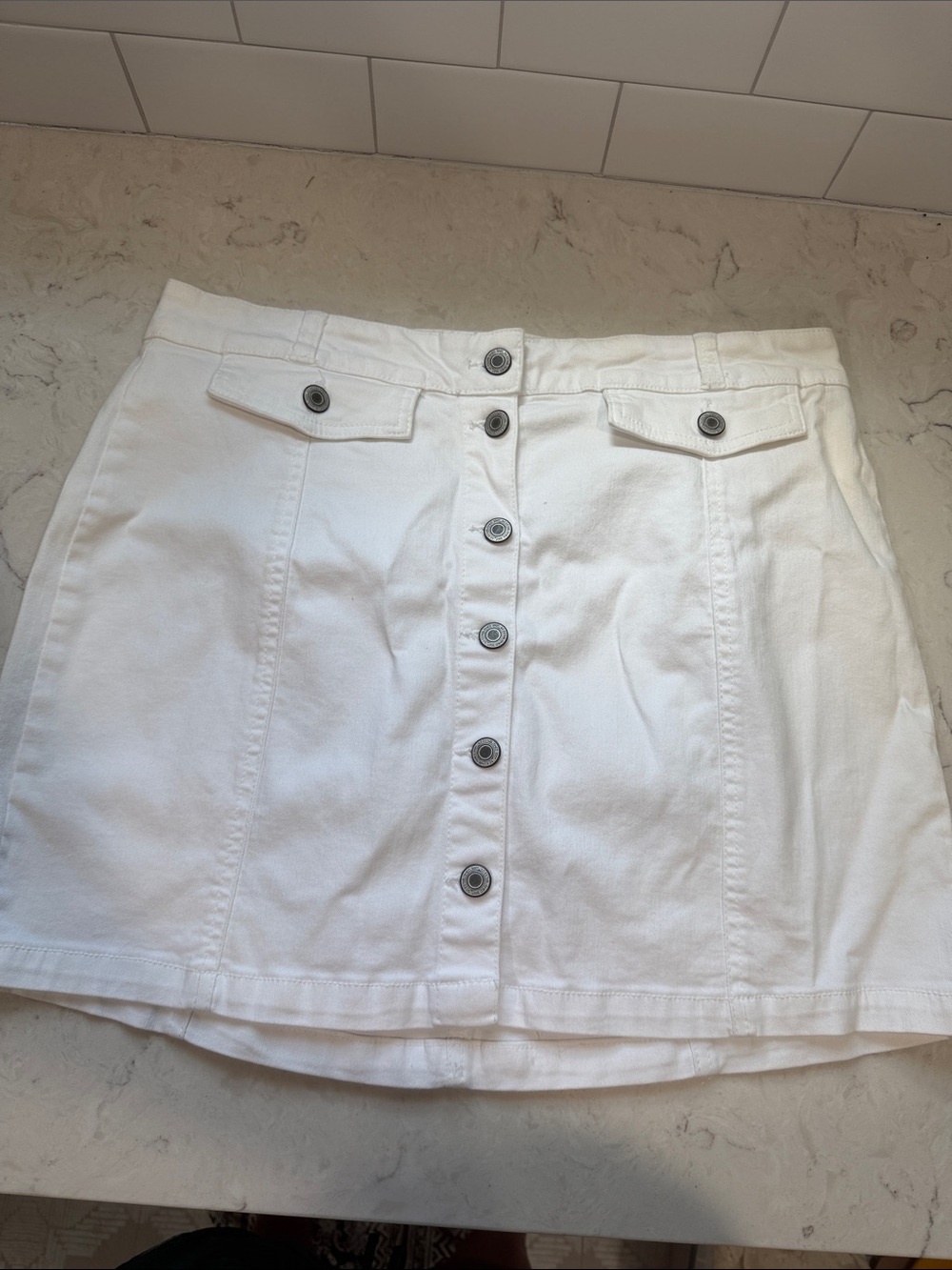 SO White Button-Front Mini Skirt with Flap Pockets